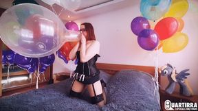 Q684 Derpy blows 3 helium filled Sempertex 18'' balloons to pop - 480p