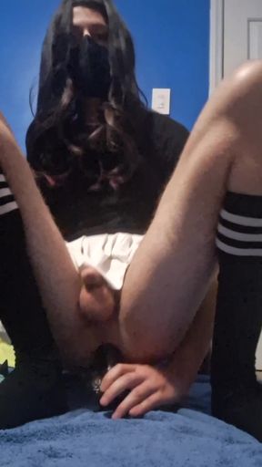 Busty amateur sissy takes BBC and anal
