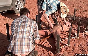 Bound hitchhiker anal toyed in desert