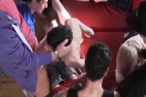 teen Fucktoy gangbanged By Large penis group.