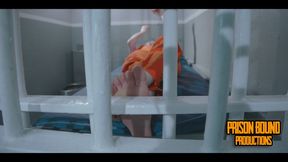 Cleaning Duty 2 - Shackled Prison Girl Dressed In Orange Jumpsuit Sweeps, Mops, and Scrubs her Jail Cell Before Laying Down and Taking Off Her Canvas Slip-on Shoes - 4K - MOV
