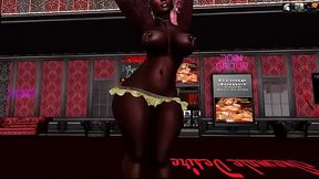 Hot shemale Black Canary (Second Life) spins her booty