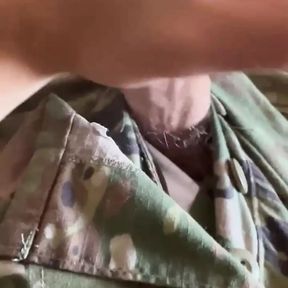 Army specialist jerks off in uniform and leaks precum in his undies