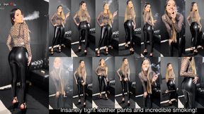 Insanely tight leather pants, huge pole heels and incredible smoking!