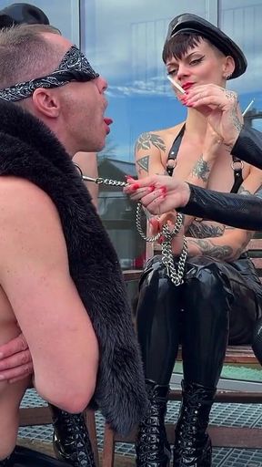 Smoking on the Patio - Mistressae and Friends Share Their Human Ashtray