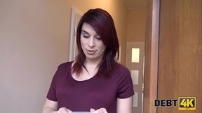 Debt. Collector can close debts if redhead with belly will undress