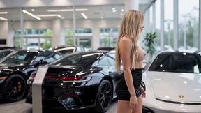 sexy blonde in luxury car showroom flashes ass - hard fuck & facial ai generated