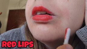 Red Lip Fetish with Q-Tip, Painting My Lips with Lipstick and Smearing with a Cotton Swab Close-Up