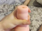 Fucking a pocket pussy with my white erected cock and having a juicy cumshot after it