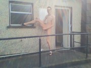 Skinny teen risks going outside his house to masturbate in nature