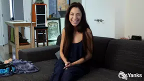 Fast cumming solo girl pleasuring herself with a big dildo