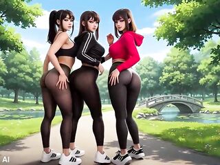 Group Hardcore Anal Sex with two Gals in Pantyhose, Double Penetration - AI Generation Anal