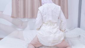 A Malaysian Hijabi Girl Teasing with White Abaya Showing off Her Ass