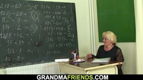 Old mature teacher sucks and rides cock at same time