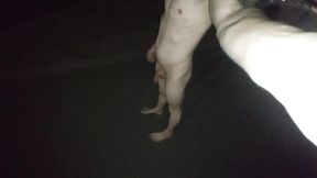 Tiny dick boy walking naked on the street almost caught