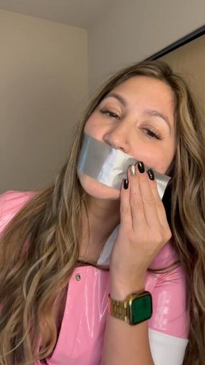20 min Tape gag Video! Naughty nurse! I bring my toys to work! Watch me pleasure myself with my white latex surgical gloves, legs straps and Much More