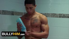 Bully Him - Geek Twink Gets His Tight Ass Bareback At The Shower Room By Campus Bully