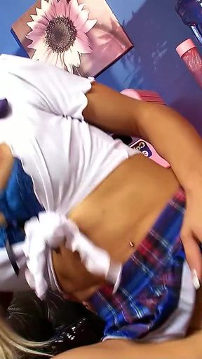 Captivating moment from &quot;Female Boss seduce blonde Teen to Lesbo Sex with Strap-on at work&quot;