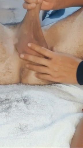 Shaving, handjob and ballbusting me   Clip 1