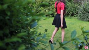 Slave Mila Plays with Her Bruised Caned Bottom Outdoors