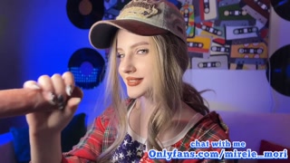 American teen Mirele_Mori tries to get a stream of cum on her face in this JOI