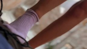 Street Blowjob with feet and socks in public