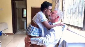 Step daughter gives step dad a deep, wet blowjob before getting fucked
