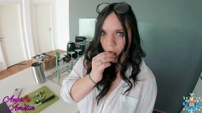 blowjob and standing ass fuck at the morning