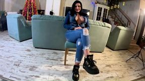 hardcore tease & double cum on my ripped jeans and open denim jacket