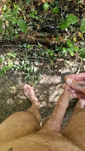 Me pissing naked in the forrest with my uncut cock