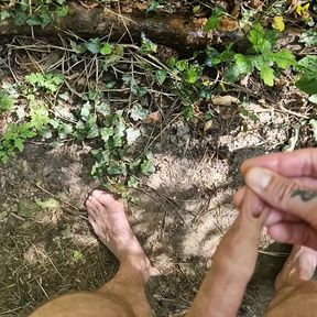 Me pissing naked in the forrest with my uncut cock