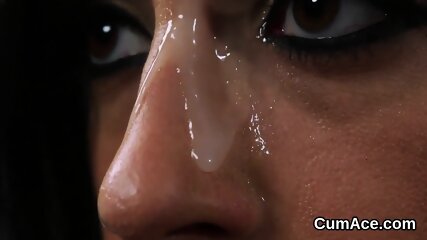 Peculiar centerfold gets jizz load on her face swallowing all the juice