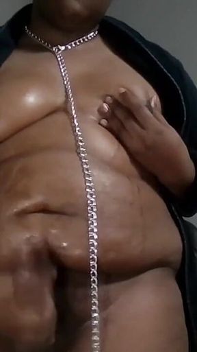 Trans BBW Masturbating: Oiled, Cock, Chained, Cum