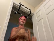 Working out naked with my big floppy sweaty hairy cock exposed after workout