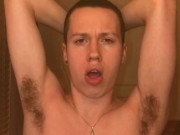 19 year old college guy Jesse Gold licks armpits and jerks off