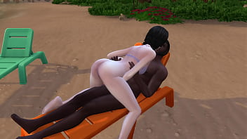 White girl sucks BBC at the beach in Sims 4