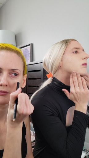 Crossdresser Bailey Wilde and Belyla Bradley Putting on Makeup   Clip 2