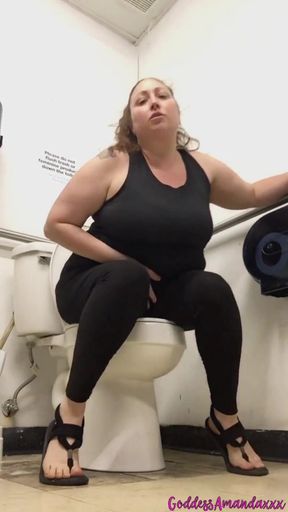 Curvy MILF in Public Toilets Horny in Cotton Panties