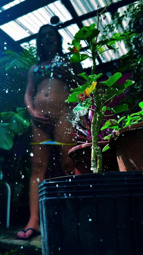 Peeing on the Plants in the Garden.