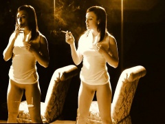 A couple of naughty girls love teasing you by smoking and p