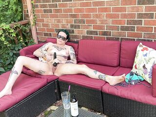 Bare FTM Masturbates In Backyard Preview
