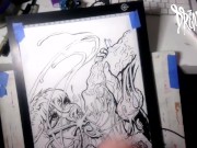 Facial Explosion creates Jizz Comet in the night sky - lightbox erotic drawing creation by Drenched