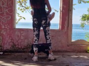 Anal strapon sex with a slave in an abandoned building by the sea