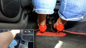 Joyce drives with her right foot barefoot with jewel - feet POV