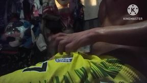 Rubbing it with the shorts
