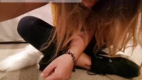 Girl takes her socks off after 12 hours walk