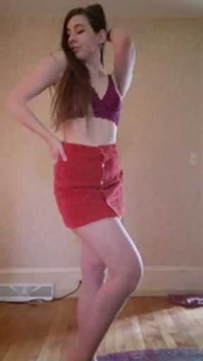 Dance/Strip to nude from button skirt.