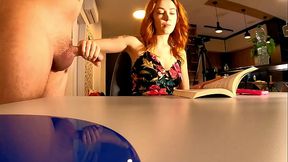 Young secretary wets big cock with hand job and balls massage