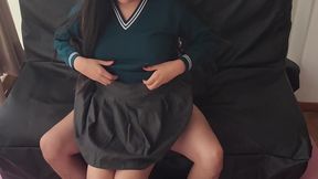 It&#039;s in the Other Hole! Submissive Amateur Student Fucked in Skirt and Stockings