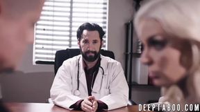 Kinky blonde MILF Kenzie Taylor gets her big tits creamed while her hubby watches in forbidden doggy-style action